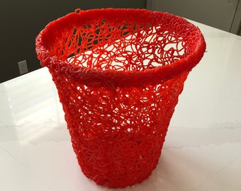 Vintage and Collectible Red Spaghetti Trash Can - Vintage Trash Container - Vintage Trash Can