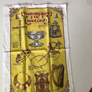 Vintage Tea Towel - Vintage and Collectible Irish Souvenir Tea Towel - Treasures of Ireland Souvenir