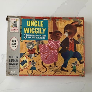 Uncle Wiggly Board Game - Uncle Wiggly Game - Vintage and Collectible Uncle Wiggly 3 Interlocking Puzzles by Milton Bradley Games, 1961