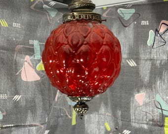 Vintage 60s Red Midcentury Glass Swag Lamp or Pendant Light with No Electrical