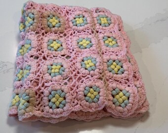 Baby Blanket Handmade - Vintage and Collectible Handmade Pink Baby Blanket or Quilt for Crib or Any Use