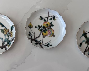 Vintage and Collectible Set of Three Mini Plates with Herbal Decor - Japanese Mini Plates