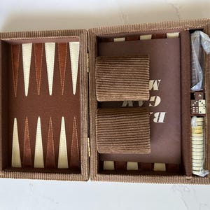 Backgammon Game -Vintage Set of Backgammon with Travelling Carrying Case- Brown Corduroy Case by Skor Mor