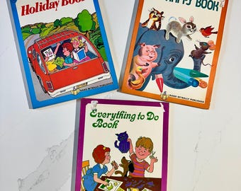Puzzle Books for Kids set of 3 - Everything to Do Book, My Happy Book and Holiday Book by Rand McNally, 1963