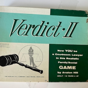 Verdict II Board Game, 1961 Avalon Hill courtroom simulation board game (catalog #510, copyright 1961 by Avalon Hill