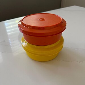 Tupperware Containers - New Old Stock Vintage Tupperware Food Storage Containers 6.5 inch with Lids, 1 Yellow, 1 Orange