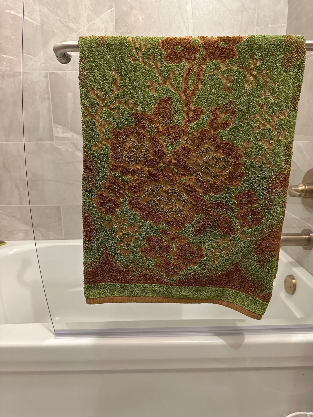 Vintage and Collectible Olive Green and Brown Bath Towel - Etsy