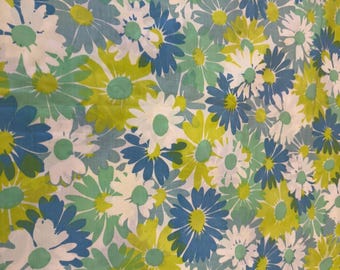 Vintage King Flat Sheet in Bright Flowers of Greens and Blues by Pequot