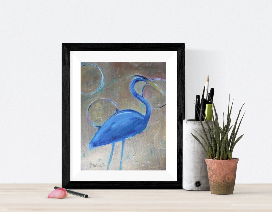 Gold Heron original acrylic on paper Etsy