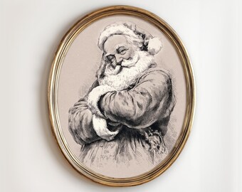 Utskrivbar vintagekonst, porträtt av jultomten, antik julillustration, dekor i vintagestil | A069PC
