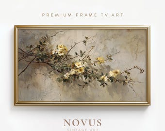 Cornice floreale primaverile, arte televisiva, dipinto botanico vintage, fiori selvatici, download immediato / A127TF
