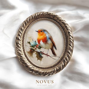 Christmas Robin Printable Wall Art, Winter Bird Painting, Holiday Nature Decor | A015PC