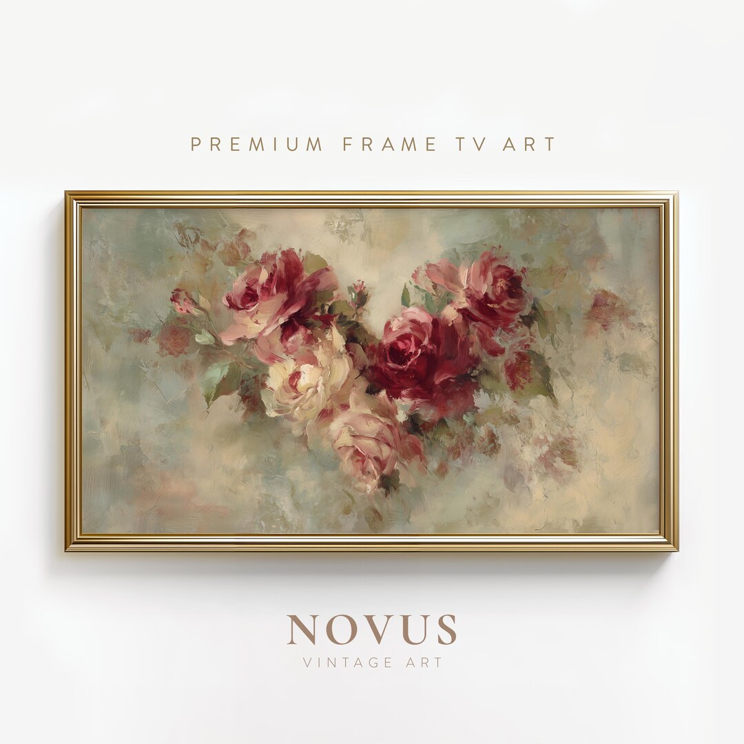 Vintage Romantic FRAME TV Art, Floral Painting, Valentine's Decor, Love ...