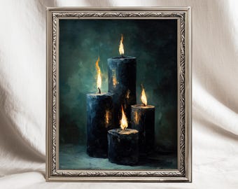 Moody Black Candle Printable Art, Dark Academia Wall Decor, Cozy Gothic Instant Download | A019PH