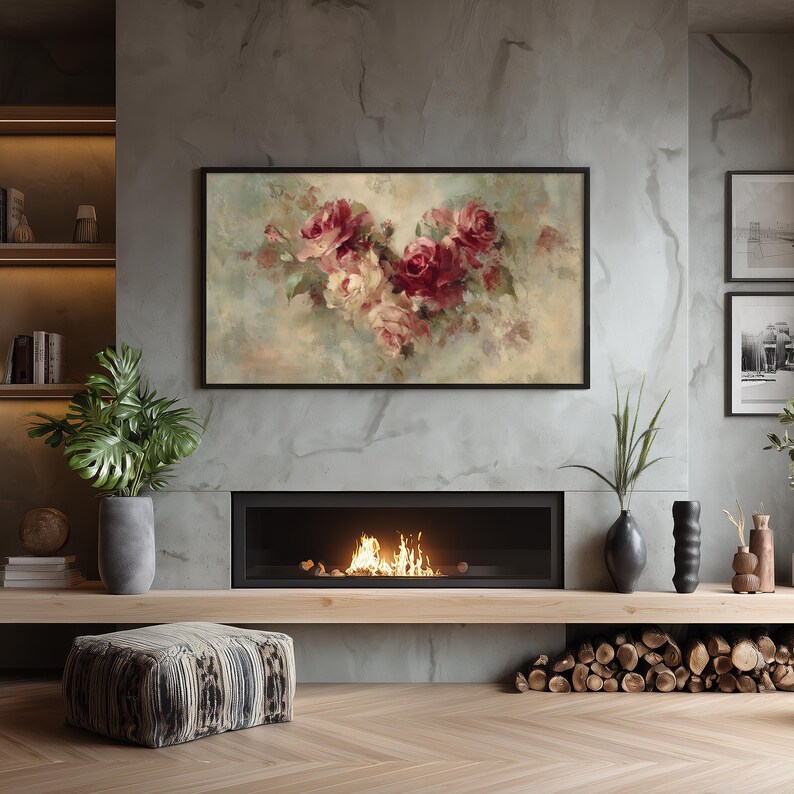 Vintage Romantic FRAME TV Art, Floral Painting, Valentine's Decor, Love ...