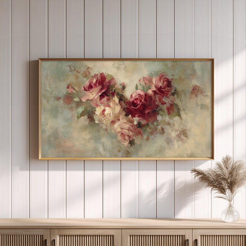 Vintage Romantic FRAME TV Art, Floral Painting, Valentine's Decor, Love ...