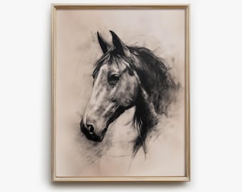 Vintage Horse Sketch PRINTABLE Art, Rustic Animal Portrait, Equine Drawing, Instant Download | A141PZ