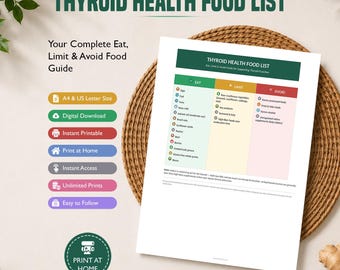 Thyroid Food List Printable, Thyroid Health Food Chart, Eat Limit Avoid, Thyroid Support Diet, Thyroid Friendly Foods, Digital Download PDF