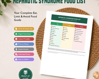 Nephrotic Syndrome Food List Printable, Nephrotic Syndrome Food Chart, Eat Limit Avoid, Low Sodium Kidney Diet, Digital Download PDF