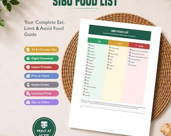 SIBO Food List Printable, SIBO Diet Food Chart, Eat Limit Avoid, Sibo Symptom Management Guide, Low Fodmap Foods List, Digital Download PDF