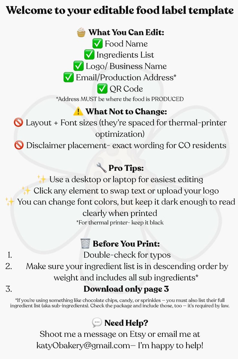 Editable 4x6” Ingredient Label Template | Thermal Printer Friendly - Etsy