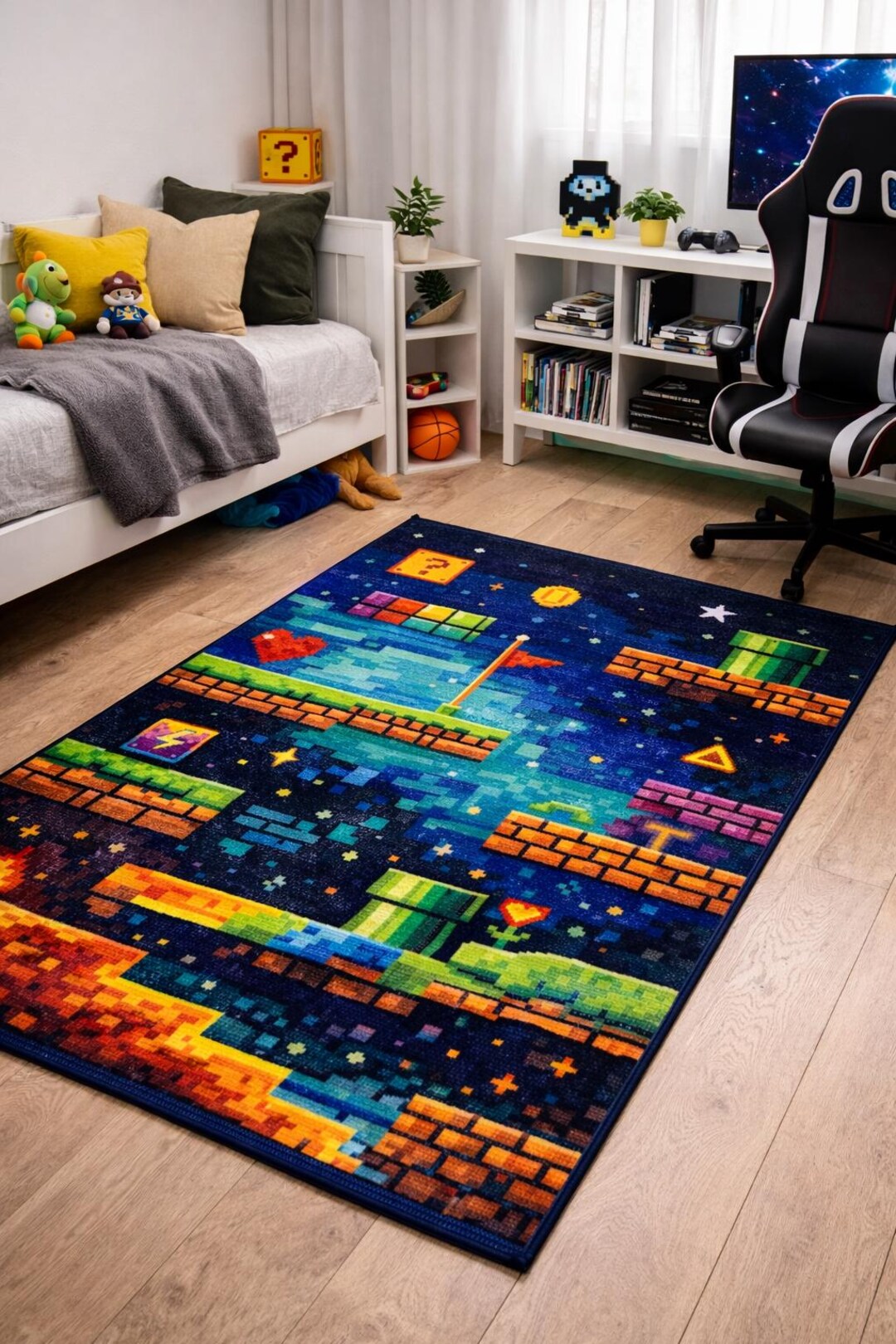8 Bit Rug Retro Pixel Game Rug – Gamer Room Decor – Arcade Style Area Rug – 8 Bit ...