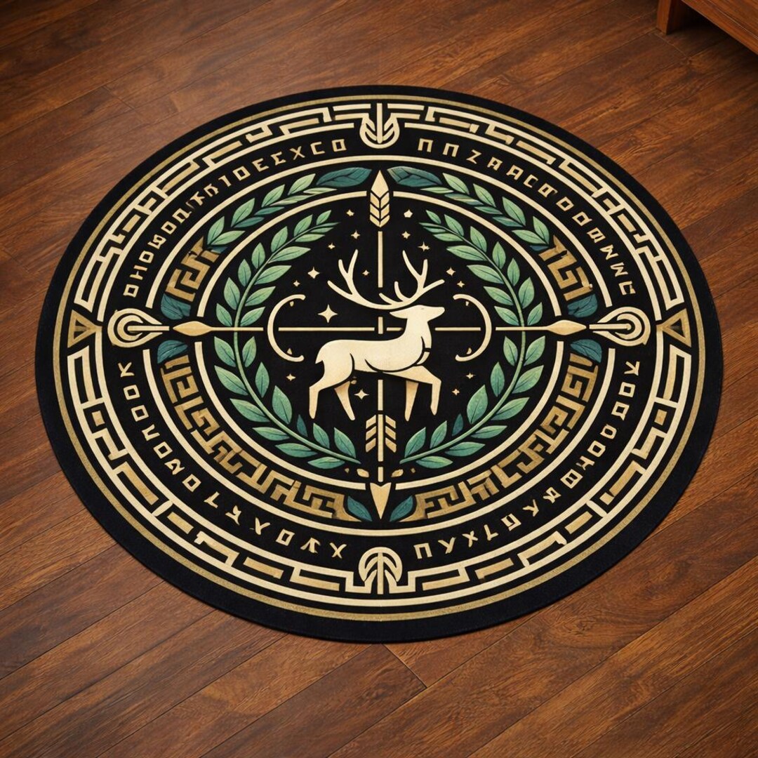 Nordic Deer Round Rug, Viking Stag Area Rug, Celtic Laurel Rune Carpet ...