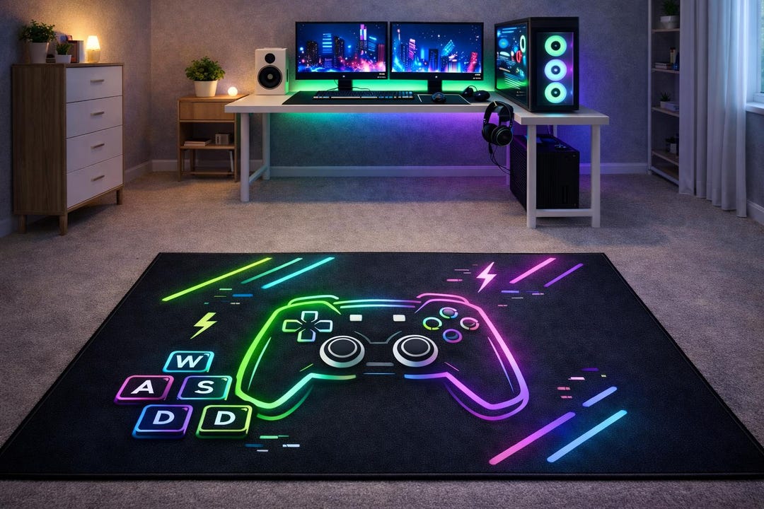 Rgb Gaming Rug Neon Gaming Room Rug, RGB Gamer Carpet, Game Controller Area Rug ...