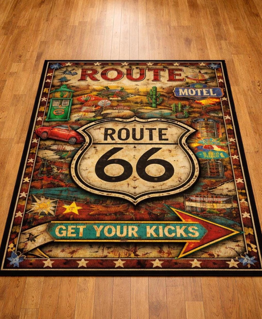 Route 66 Area Rug, Vintage Americana Rug, Retro Route 66 Decor, Get ...