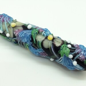 DESTASH Doodletart  Susan Elliot Artisan Lampwork Focal Purple Hibiscus Floral Tube Focal Bead