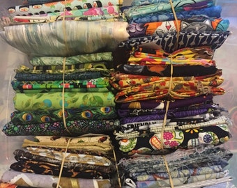 Fabric lots by color, OOP designs odd sizes, Some full or near yards, Destash bags.