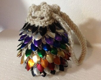 Rainbow Pride Dragon skin pouch multicolor dice or card bag for fantasy gaming/LARP scalemail bag