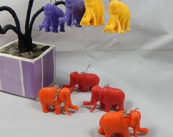 Wooly mammoth upcycled toy earrings recycled kitsch kawaii colorful funny hipster