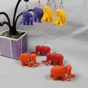 Wooly mammoth upcycled toy earrings recycled kitsch kawaii colorful funny hipster