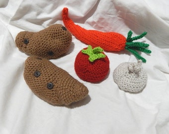 Vegetable amigurumi weighted stim toy beanbags potato, tomato, carrot or garlic