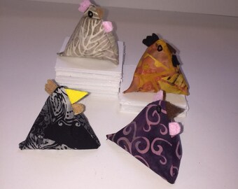 Batik stim chicken fidget quartet with assorted fillings. Small fidget toys. Pocket plush chickens. weighted toys bean bags