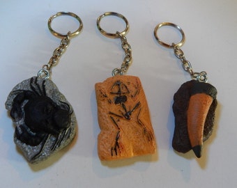 Dinosaur fossils keychain frog T-Rex tooth crabs toy kitch upcycle science