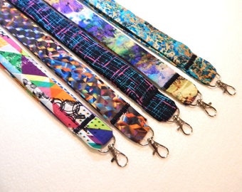 Glitches and Vaporwave Cotton lanyards for keys and ID badges various abstract patterns- you choose
