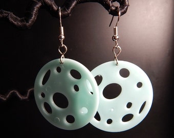 Moon upcycled toy earrings recycled kitsch kawaii funny hipster glow in the dark green
