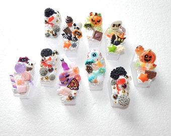 Decoden mini coffins, tiny decorated Halloween boxes kawaii ring or trinket containers.