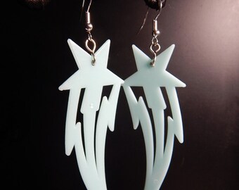Glow in the dark shooting star glam earrings. 80's style big jewelry.