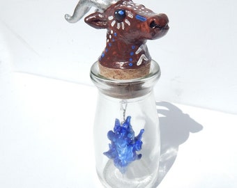 Goat bottle blue flame pendulm art bottle sculpture occult tribal spooky decor