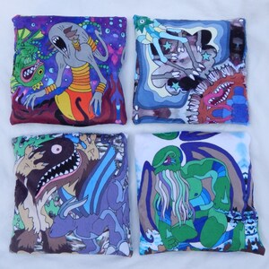 Lovecraft themed wrist rests artifact altar pillows beans and lavender monster designs Original artwork minky satin Cthulhu image 1
