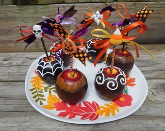 Realistic chocolate apples for home decor and Halloween props.