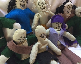 Pocket zombies, weighted beanbag stim toys Halloween, worry dolls