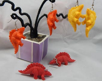 Stegosaurus dinosaur upcycled toy earrings recycled kitsch kawaii colorful funny hipster stego
