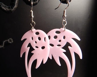 Meteorite upcycled toy earrings recycled kitsch kawaii funny hipster glow in the dark hot pink plastic white glow