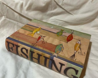 Vintage fake book box adorable fishing motif