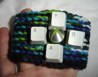 PC Xbox360 button upcycled cuff crochet bracelet unisex black blue green geek computer parts