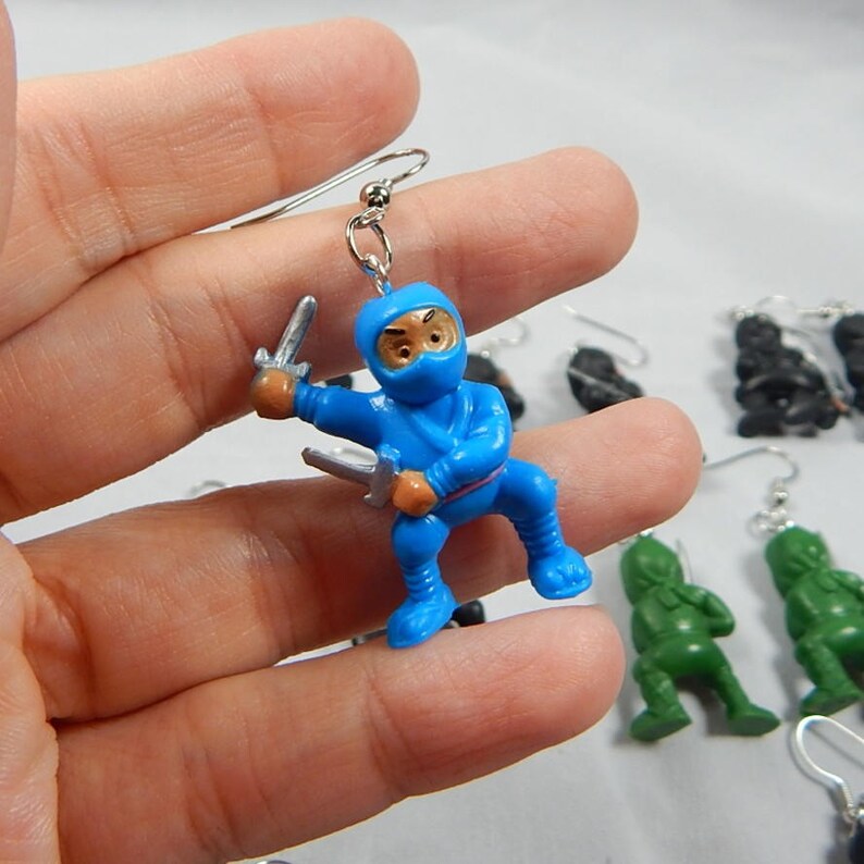 Tiny Ninja Earrings Rubber Toy Kawaii Kitsch Upcycled Cute Etsy
